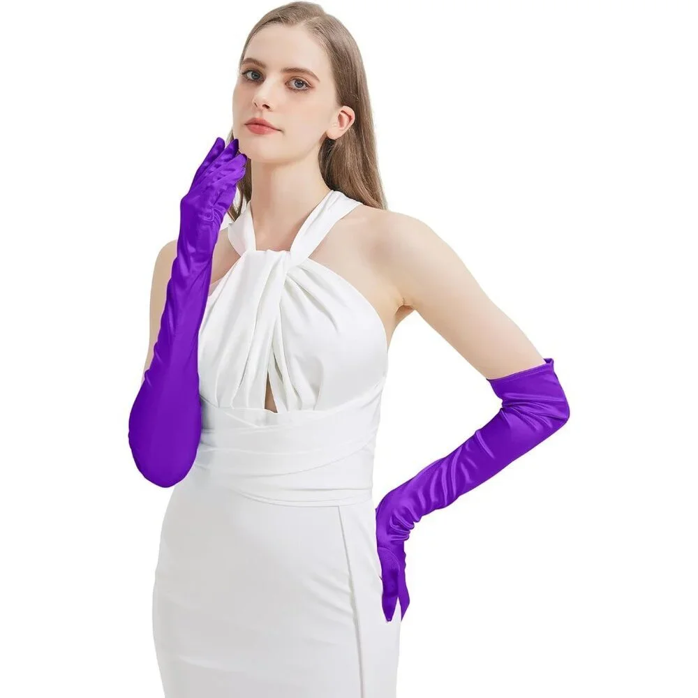 Women's Purple Imported Satin Elbow Length Halloween Cosplay Opera Gloves